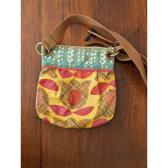 Vintage Fossil Key Per Felicity Coated Canvas Crossbody Bag Purse Leather Trim - Picture 2 of 10